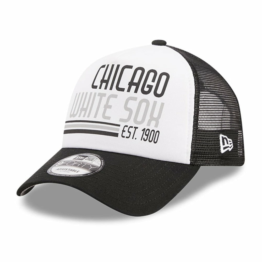 Chicago White Sox Stacked A-Frame Trucker 9FORTY Adjustable Hat White/Black | New Era