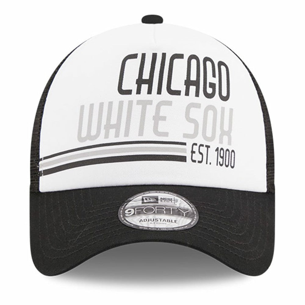 Chicago White Sox Stacked A-Frame Trucker 9FORTY Adjustable Hat White/Black | New Era