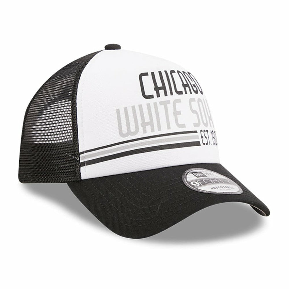 Chicago White Sox Stacked A-Frame Trucker 9FORTY Adjustable Hat White/Black | New Era