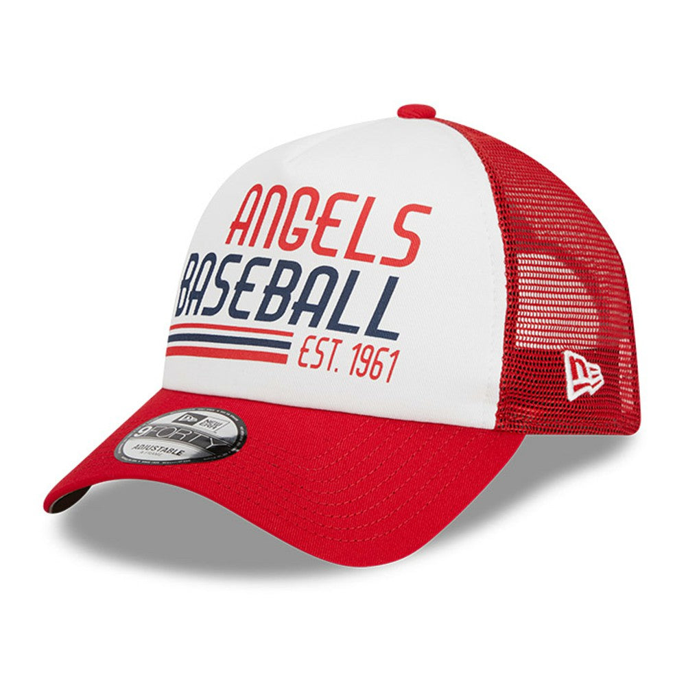 Los Angeles Angels Stacked A-Frame Trucker 9FORTY Adjustable Hat White/Red | New Era