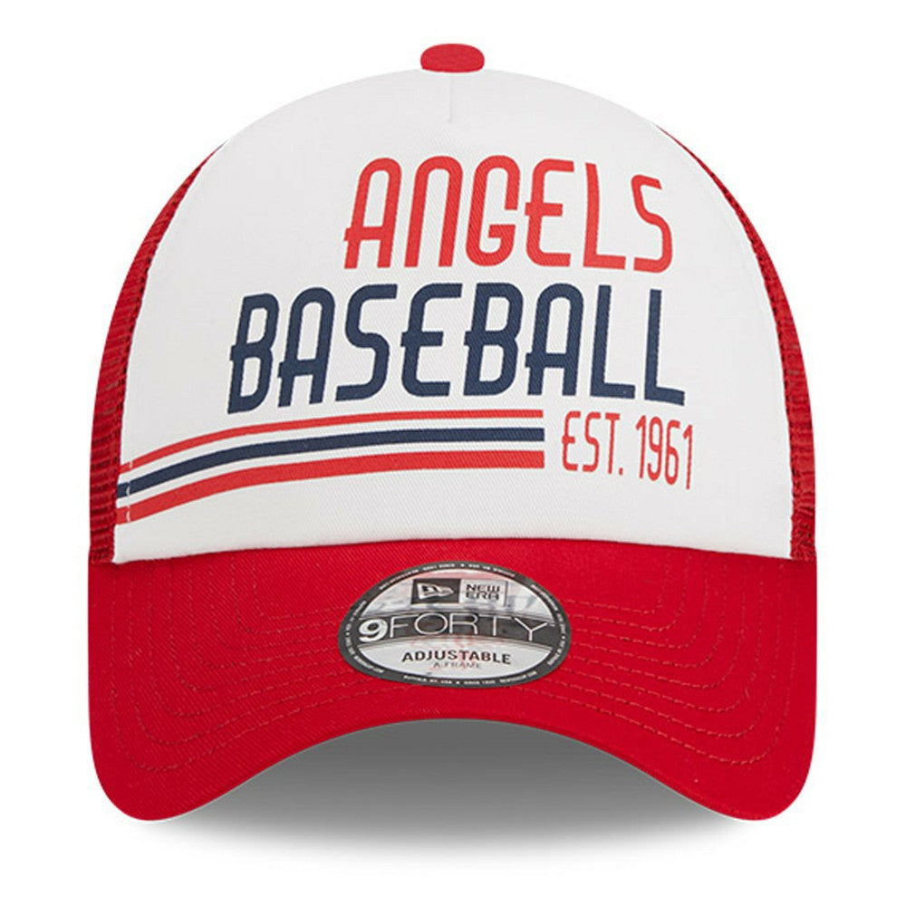 Los Angeles Angels Stacked A-Frame Trucker 9FORTY Adjustable Hat White/Red | New Era