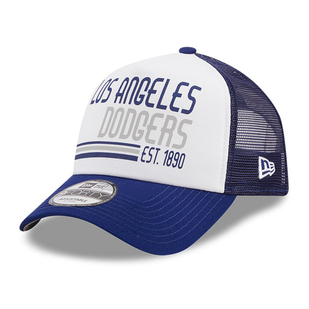 Los Angeles Dodgers Stacked A-Frame Trucker 9FORTY Adjustable Hat White/Royal | New Era
