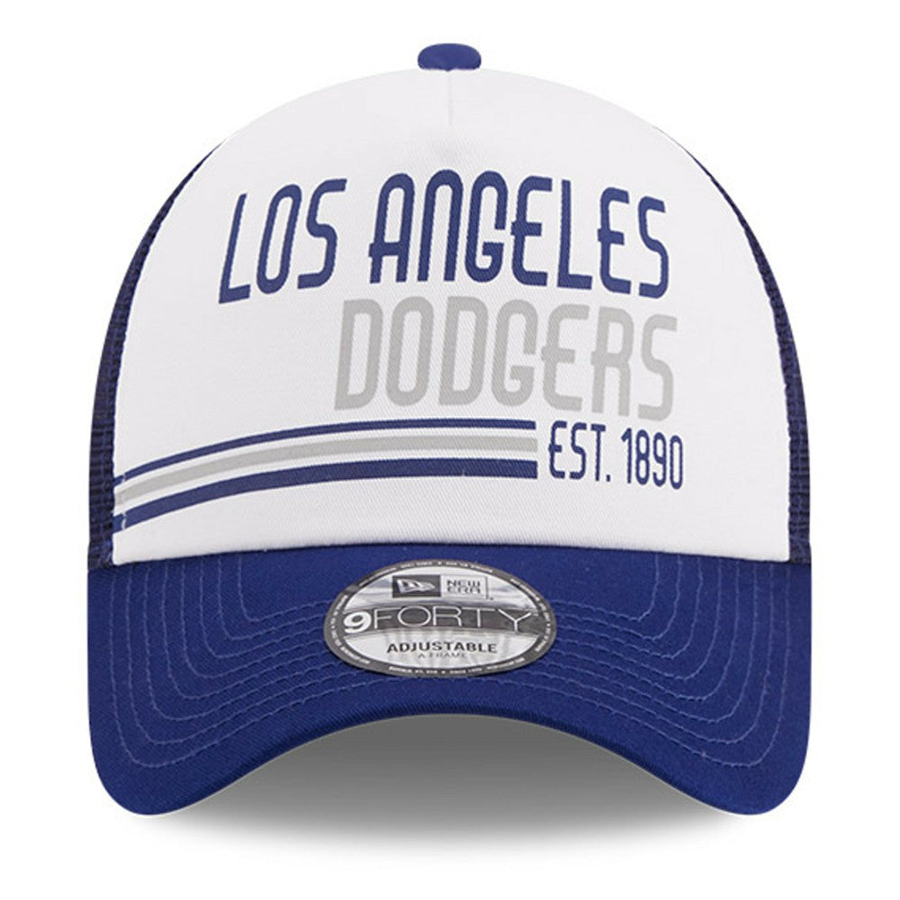 Los Angeles Dodgers Stacked A-Frame Trucker 9FORTY Adjustable Hat White/Royal | New Era