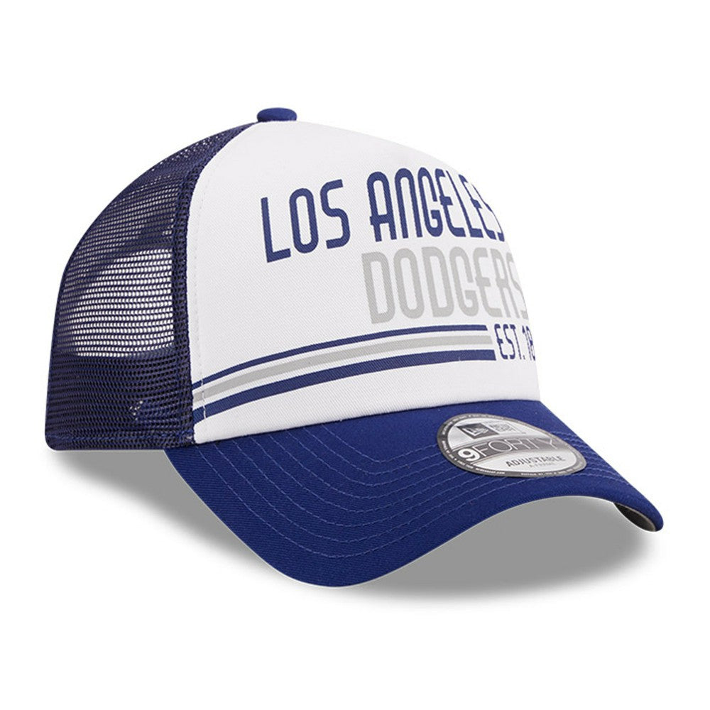 Los Angeles Dodgers Stacked A-Frame Trucker 9FORTY Adjustable Hat White/Royal | New Era