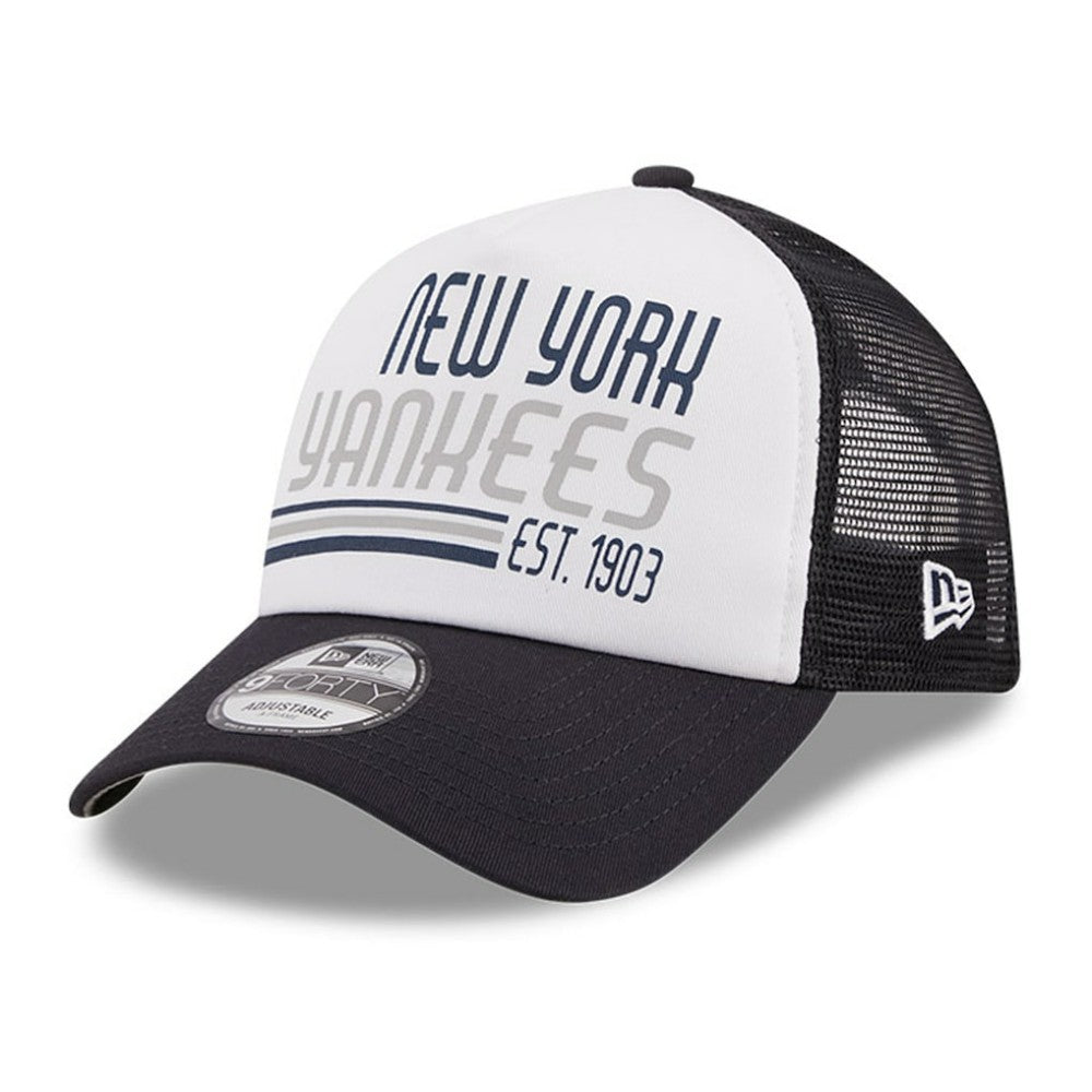 New York Yankees Stacked A-Frame Trucker 9FORTY Adjustable Hat White/Navy | New Era