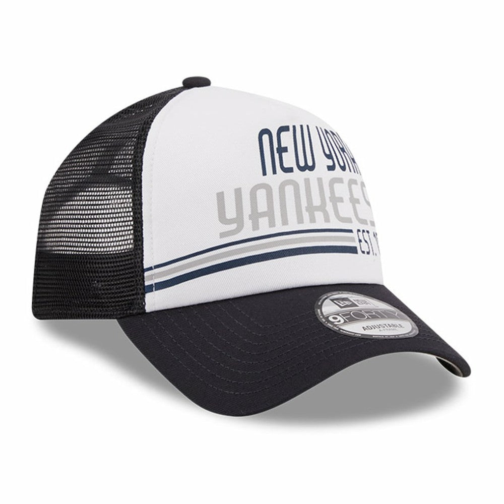 New York Yankees Stacked A-Frame Trucker 9FORTY Adjustable Hat White/Navy | New Era