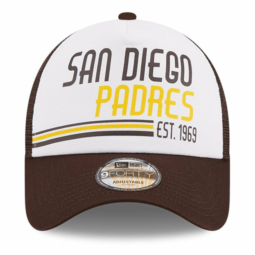 San Diego Padres Stacked A-Frame Trucker 9FORTY Adjustable Hat White/Brown | New Era