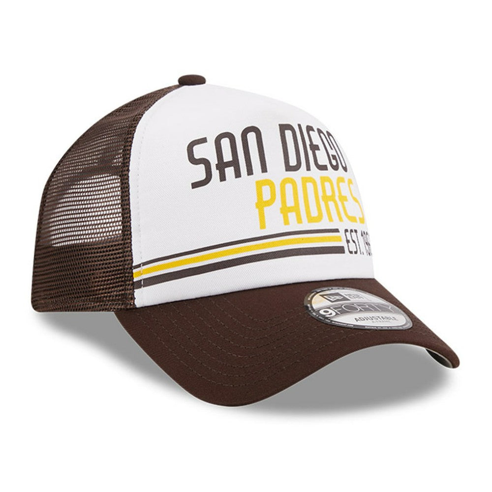 San Diego Padres Stacked A-Frame Trucker 9FORTY Adjustable Hat White/Brown | New Era