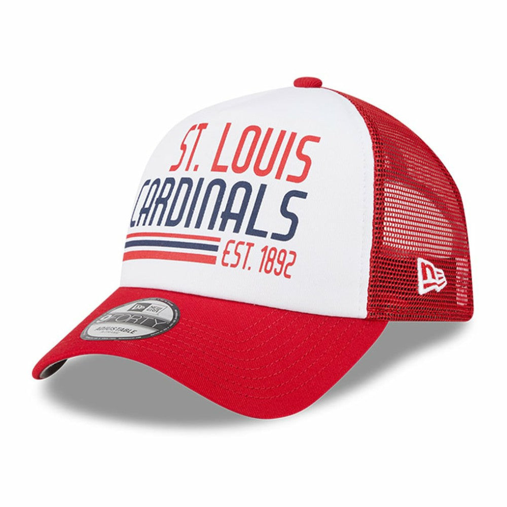 St. Louis Cardinals Stacked A-Frame Trucker 9FORTY Adjustable Hat White/Red | New Era