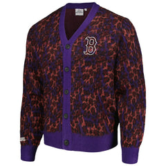 Boston Red Sox PLEASURES Cheetah Cardigan Button-Up Sweater Purple