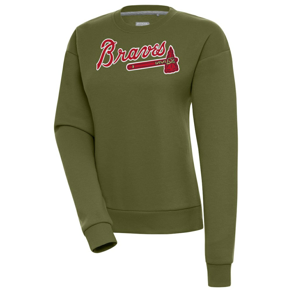 Atlanta Braves Antigua Women's Victory Pullover Sweatshirt Olive