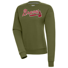 Atlanta Braves Antigua Women's Victory Pullover Sweatshirt Olive
