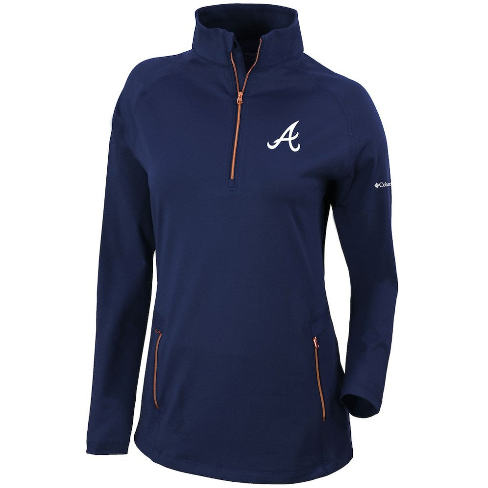 Atlanta Braves Women's Omni-Wick Outward Nine Quarter-Zip Pullover Top Navy | Columbia