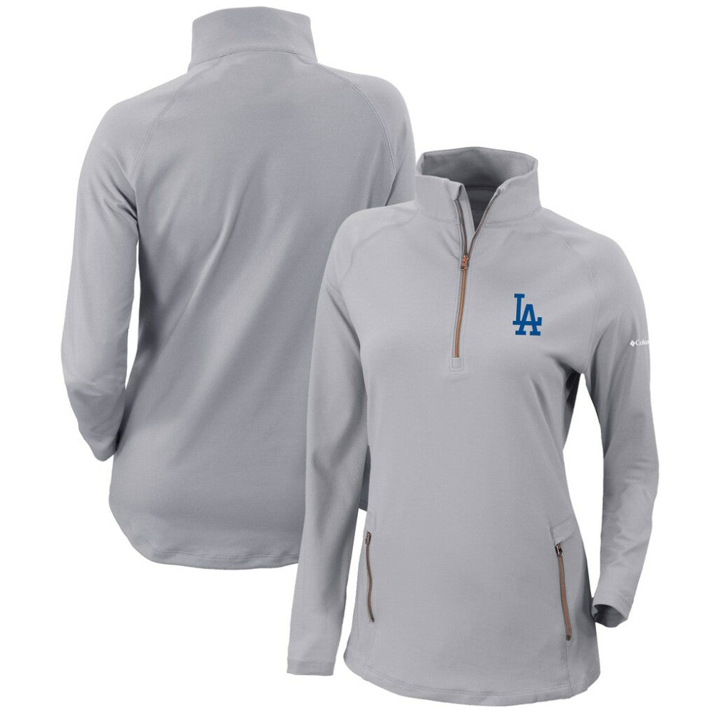Los Angeles Dodgers Women's Omni-Wick Outward Nine Quarter-Zip Pullover Top Gray | Columbia