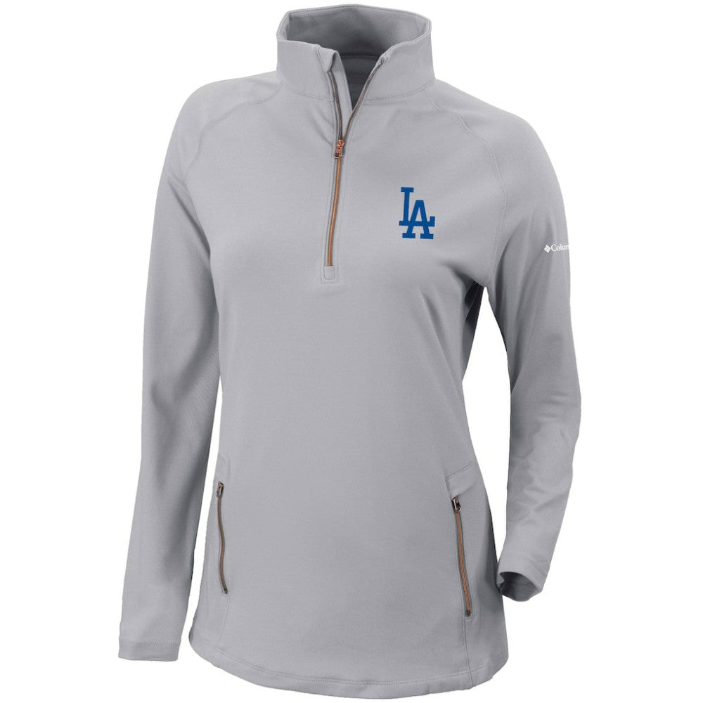 Los Angeles Dodgers Women's Omni-Wick Outward Nine Quarter-Zip Pullover Top Gray | Columbia