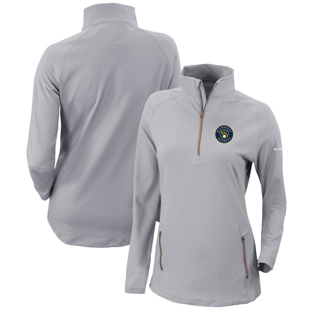 Milwaukee Brewers Women's Omni-Wick Outward Nine Quarter-Zip Pullover Top Gray | Columbia