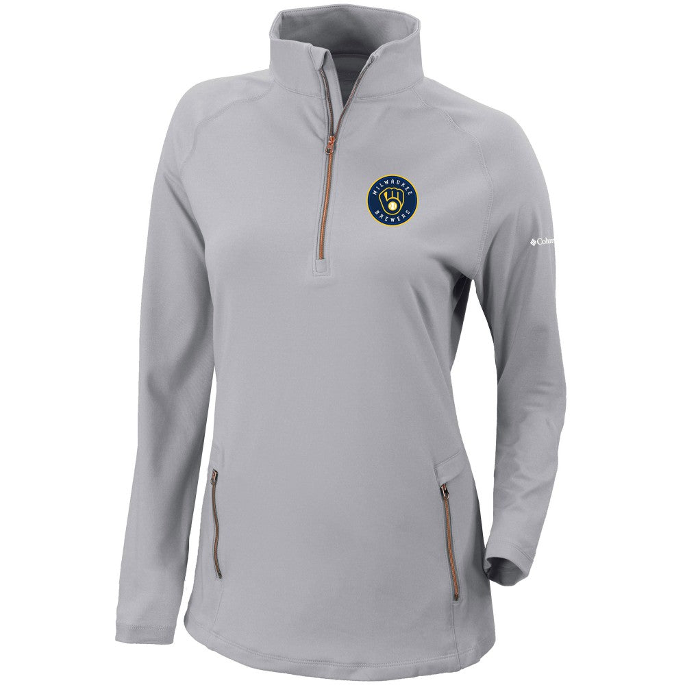 Milwaukee Brewers Women's Omni-Wick Outward Nine Quarter-Zip Pullover Top Gray | Columbia