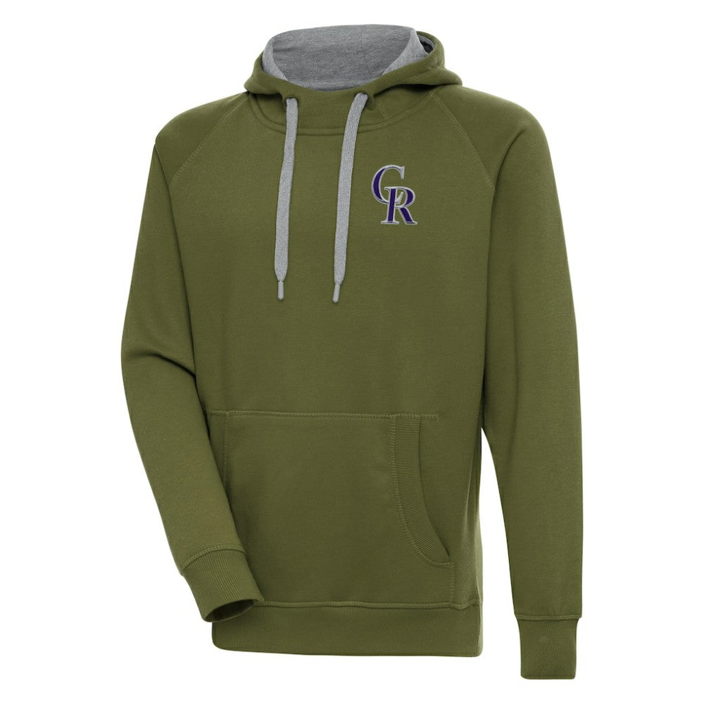 Colorado Rockies Antigua Victory Pullover Hoodie Olive