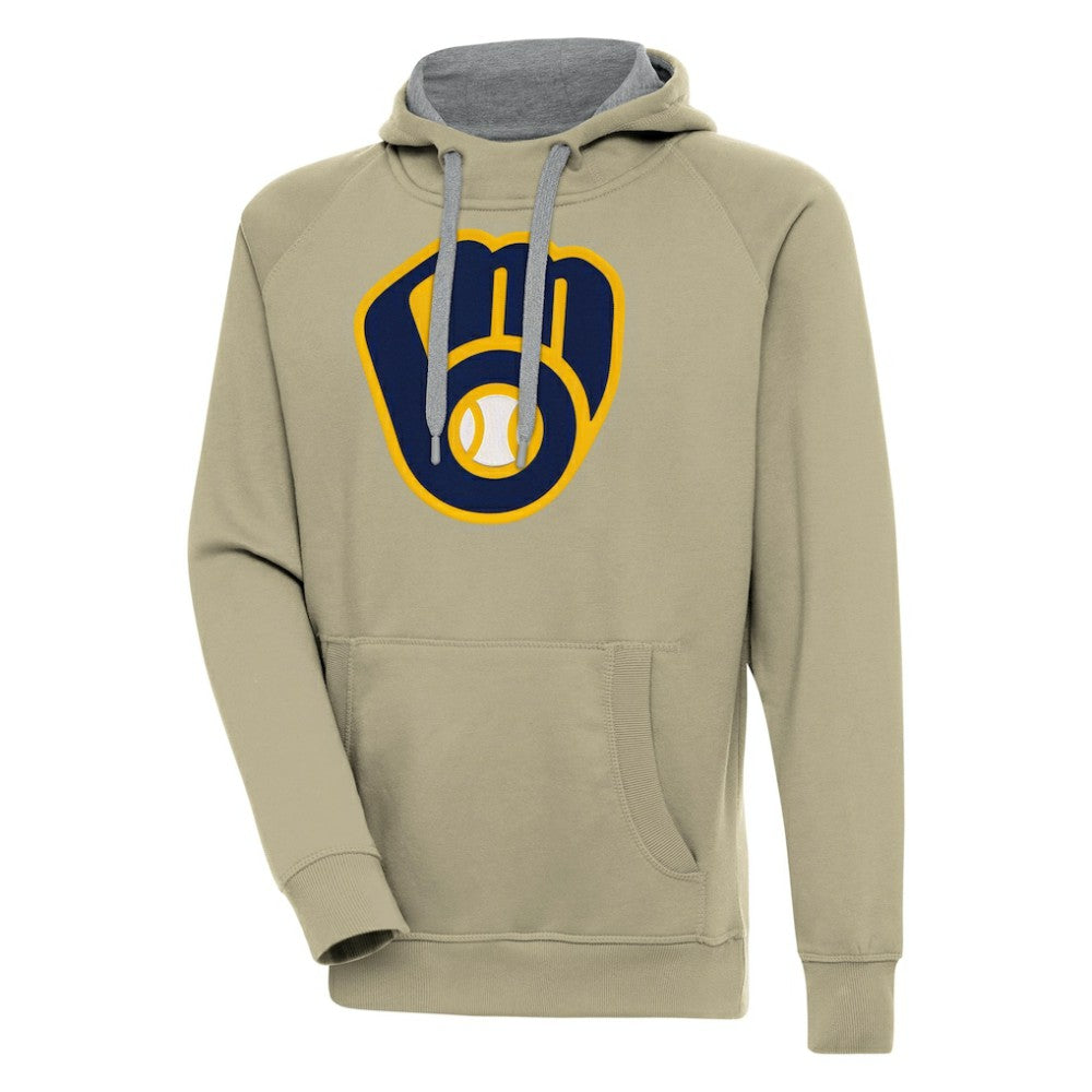 Milwaukee Brewers Antigua Victory Pullover Hoodie Khaki