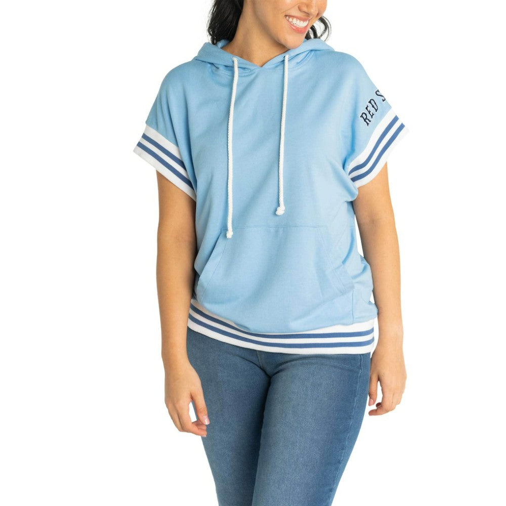 Boston Red Sox Lusso Women's Mabel Tri-Blend Short Sleeve Pullover Hoodie Light Blue