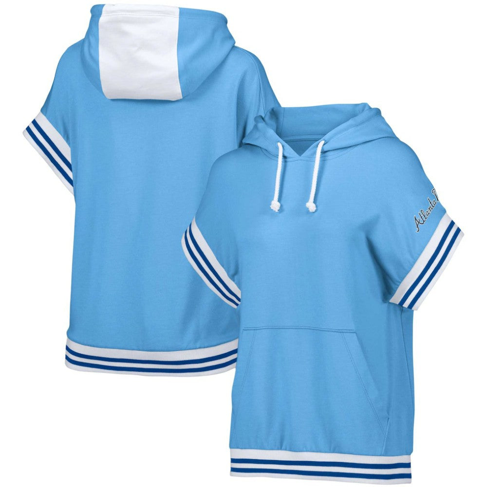 Atlanta Braves Lusso Women's Mabel Tri-Blend Short Sleeve Pullover Hoodie Light Blue