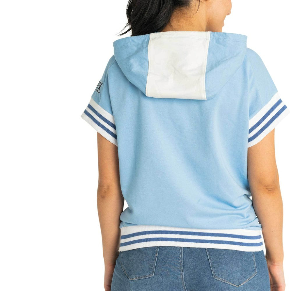 New York Yankees Lusso Women's Mabel Tri-Blend Short Sleeve Pullover Hoodie Light Blue