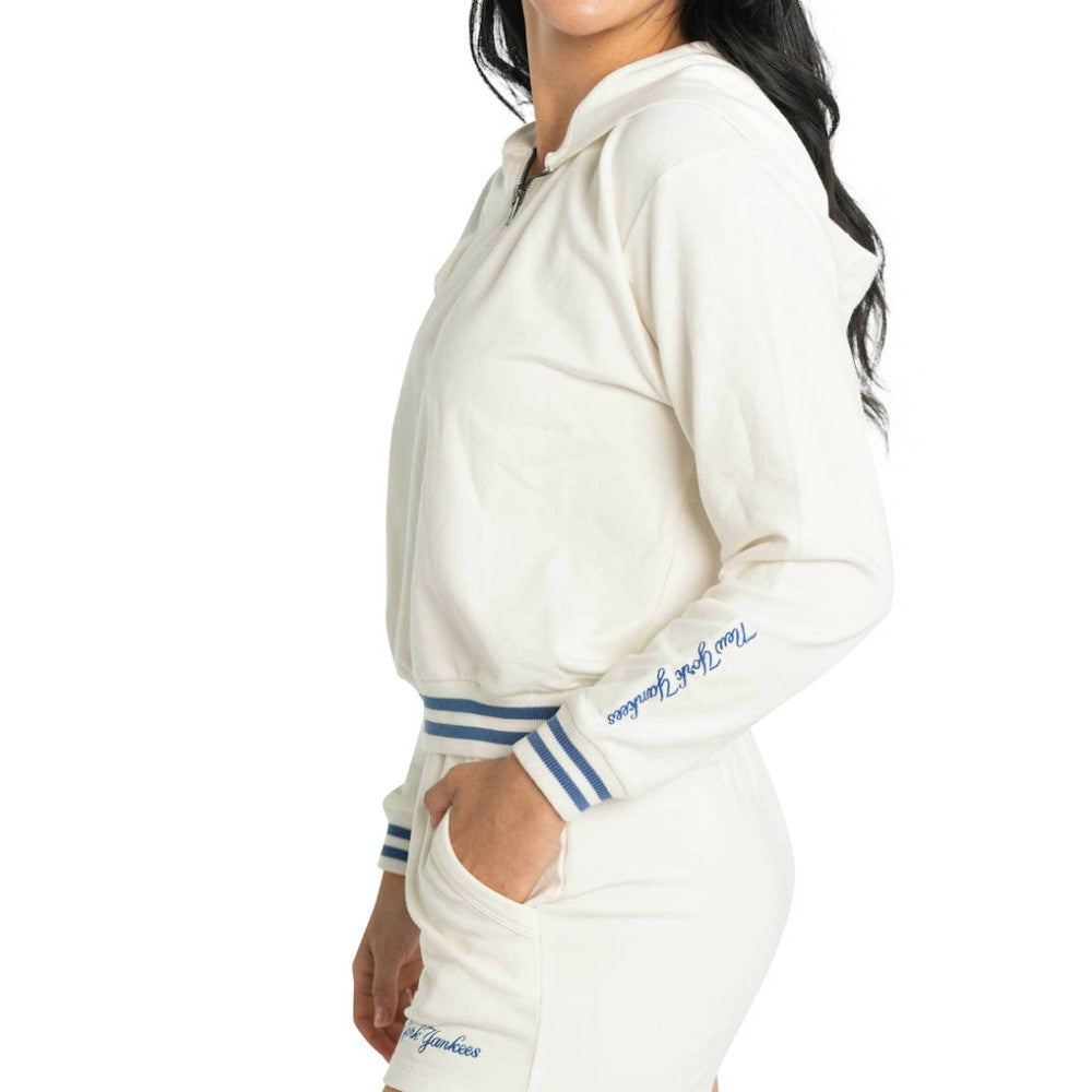 New York Yankees Lusso Women's Magnolia Tri-Blend Quarter-Zip Hoodie White
