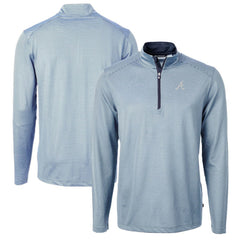 Atlanta Braves Cutter & Buck Virtue Eco Pique Micro Stripe Recycled Quarter-Zip Pullover Top Light Blue/Navy