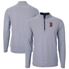 Boston Red Sox Cutter & Buck Virtue Eco Pique Micro Stripe Recycled Quarter-Zip Pullover Top Navy/White