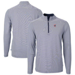 Chicago Cubs Cutter & Buck Virtue Eco Pique Micro Stripe Recycled Quarter-Zip Pullover Top Navy/White