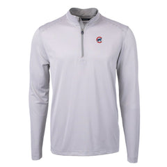 Chicago Cubs Cutter & Buck Virtue Eco Pique Micro Stripe Recycled Quarter-Zip Pullover Top Gray/White