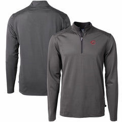 Cincinnati Reds Cutter & Buck Virtue Eco Pique Micro Stripe Recycled Quarter-Zip Pullover Top Black/Gray