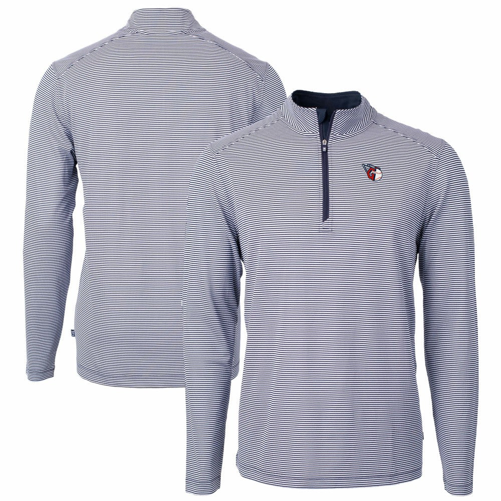 Cleveland Guardians Cutter & Buck Virtue Eco Pique Micro Stripe Recycled Quarter-Zip Pullover Top Navy/White