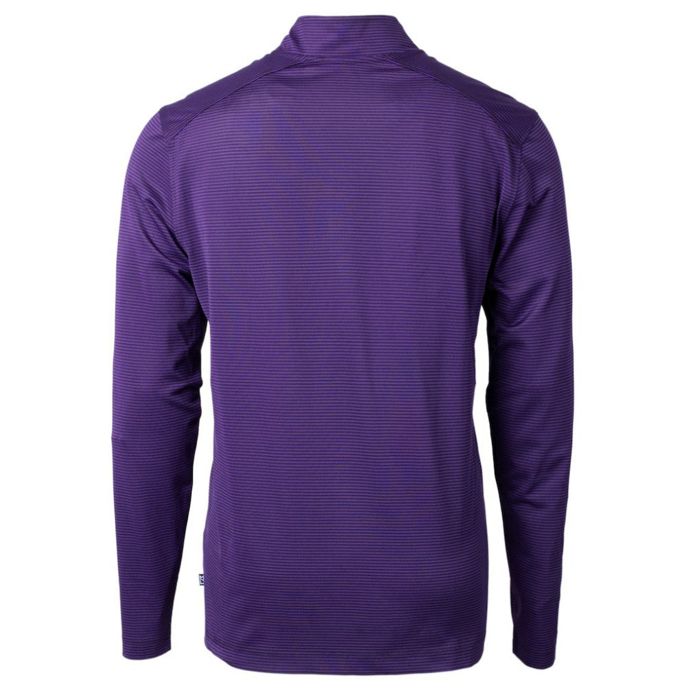 Colorado Rockies Cutter & Buck Virtue Eco Pique Micro Stripe Recycled Quarter-Zip Pullover Top Purple/Black