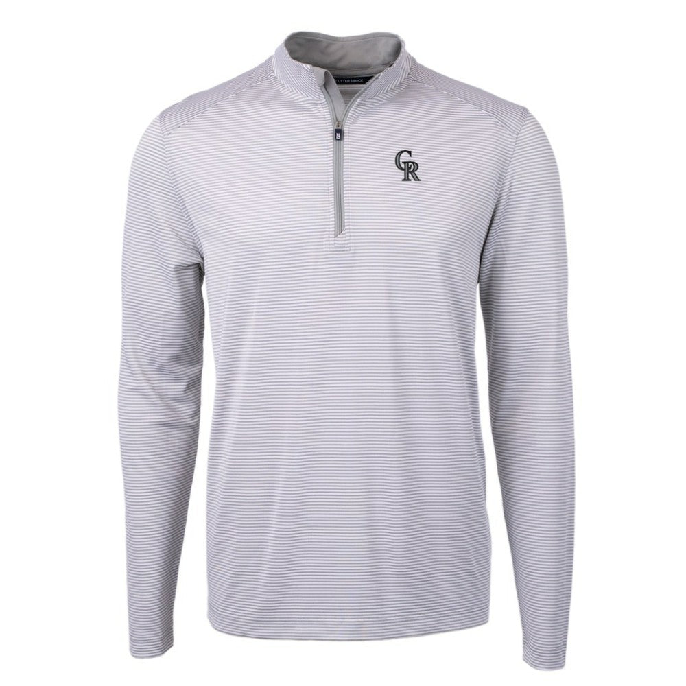 Colorado Rockies Cutter & Buck Virtue Eco Pique Micro Stripe Recycled Quarter-Zip Pullover Top Gray/White
