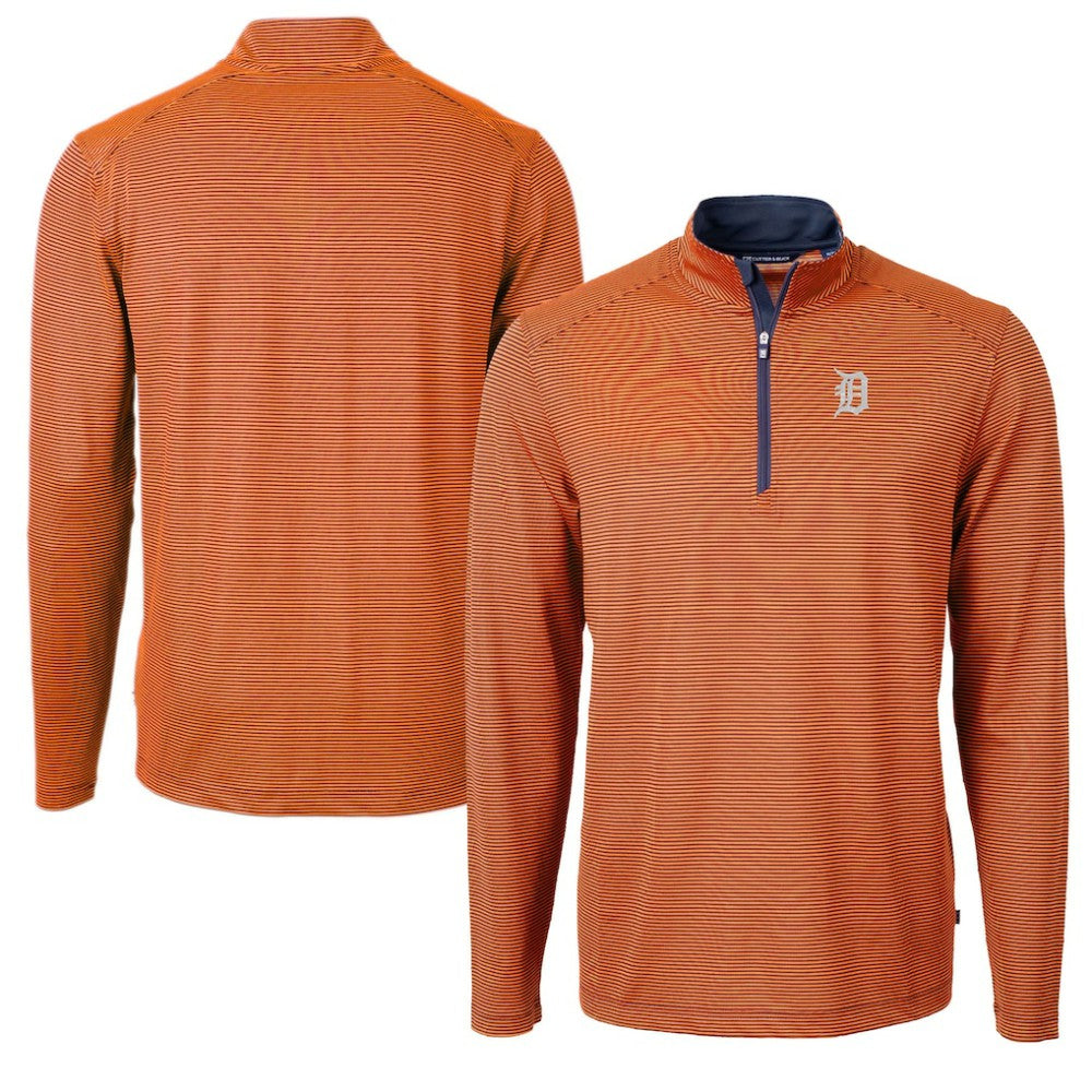 Detroit Tigers Cutter & Buck Virtue Eco Pique Micro Stripe Recycled Quarter-Zip Pullover Top Orange/Navy