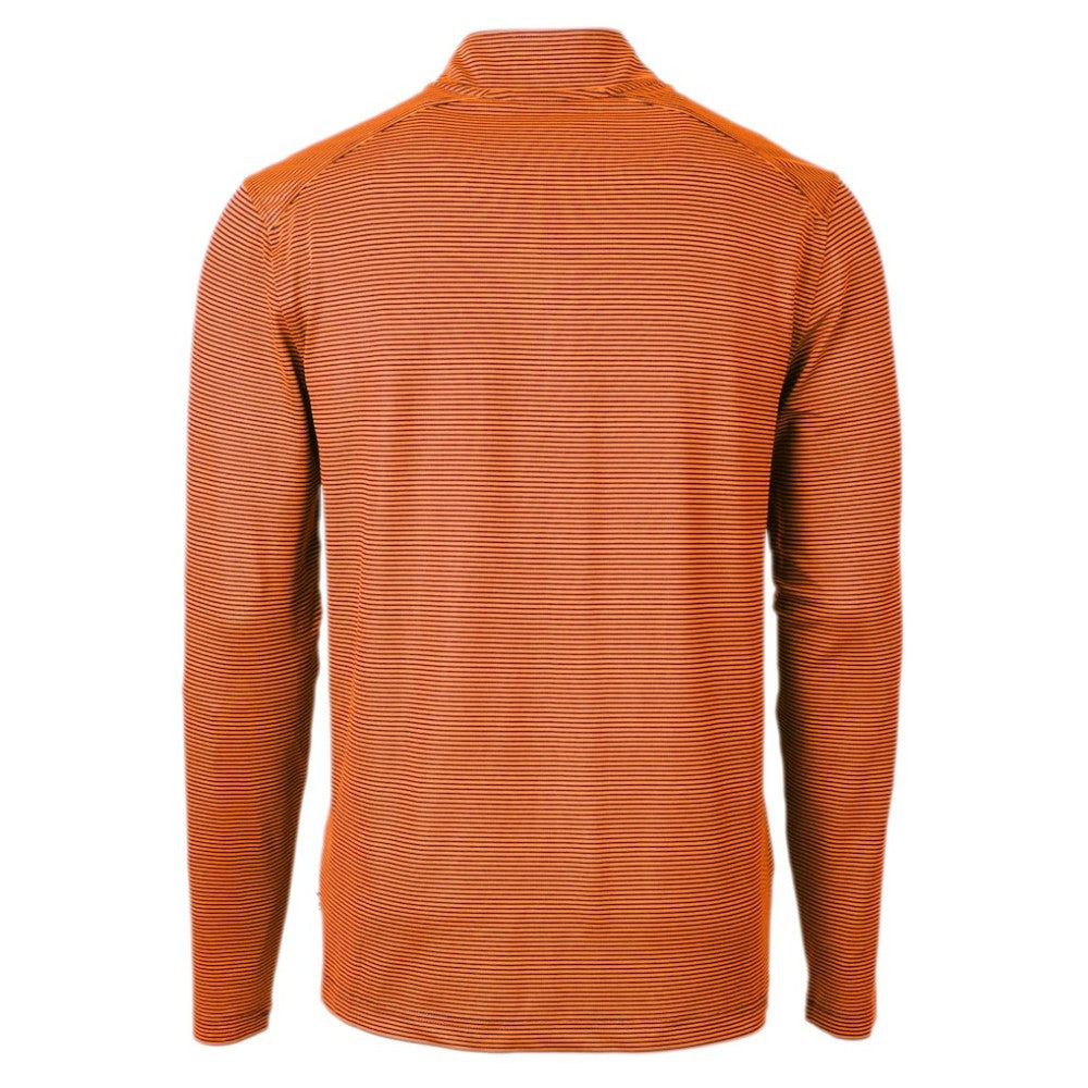 Detroit Tigers Cutter & Buck Virtue Eco Pique Micro Stripe Recycled Quarter-Zip Pullover Top Orange/Navy