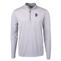 Detroit Tigers Cutter & Buck Virtue Eco Pique Micro Stripe Recycled Quarter-Zip Pullover Top Gray/White
