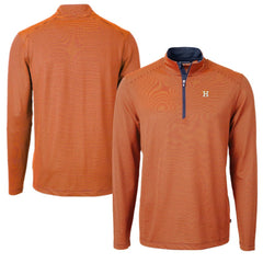 Houston Astros Cutter & Buck Virtue Eco Pique Micro Stripe Recycled Quarter-Zip Pullover Top Orange/Navy