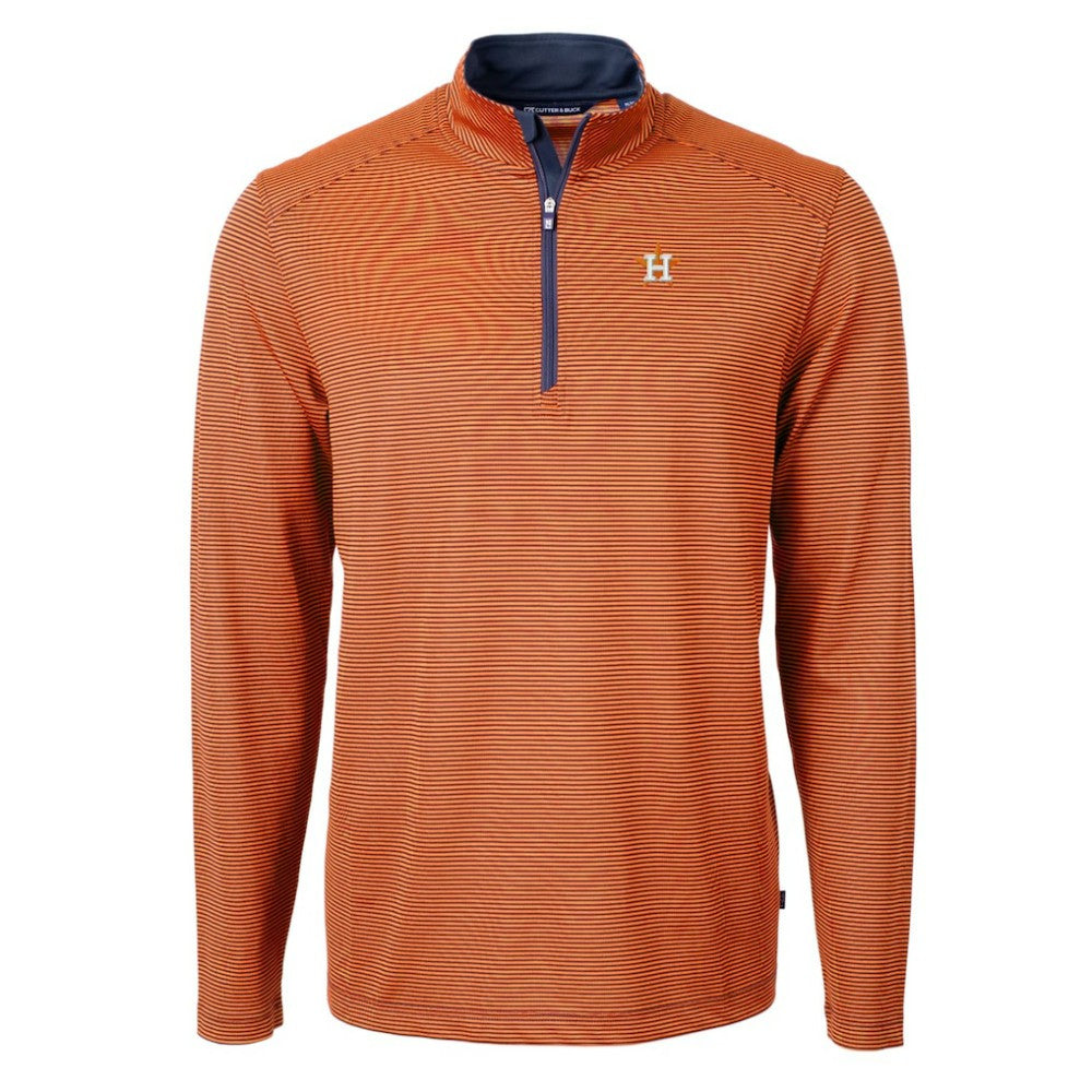Houston Astros Cutter & Buck Virtue Eco Pique Micro Stripe Recycled Quarter-Zip Pullover Top Orange/Navy