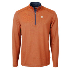 Houston Astros Cutter & Buck Virtue Eco Pique Micro Stripe Recycled Quarter-Zip Pullover Top Orange/Navy