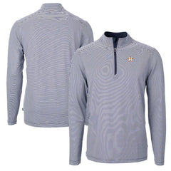 Houston Astros Cutter & Buck Virtue Eco Pique Micro Stripe Recycled Quarter-Zip Pullover Top Navy/White
