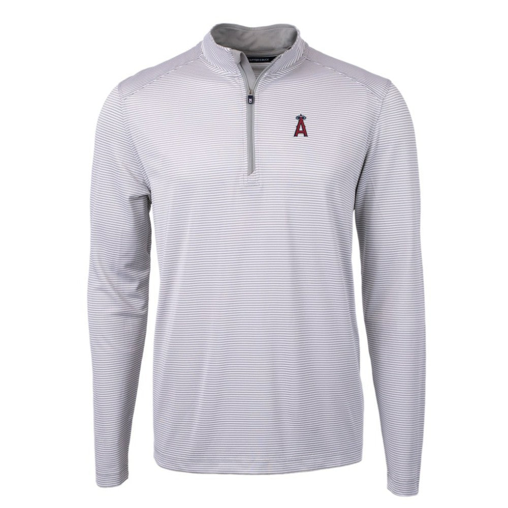 Los Angeles Angels Cutter & Buck Virtue Eco Pique Micro Stripe Recycled Quarter-Zip Pullover Top Gray/White