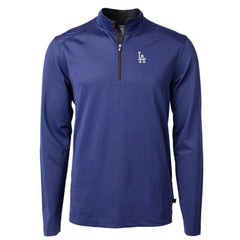 Los Angeles Dodgers Cutter & Buck Virtue Eco Pique Micro Stripe Recycled Quarter-Zip Pullover Top Royal/Black
