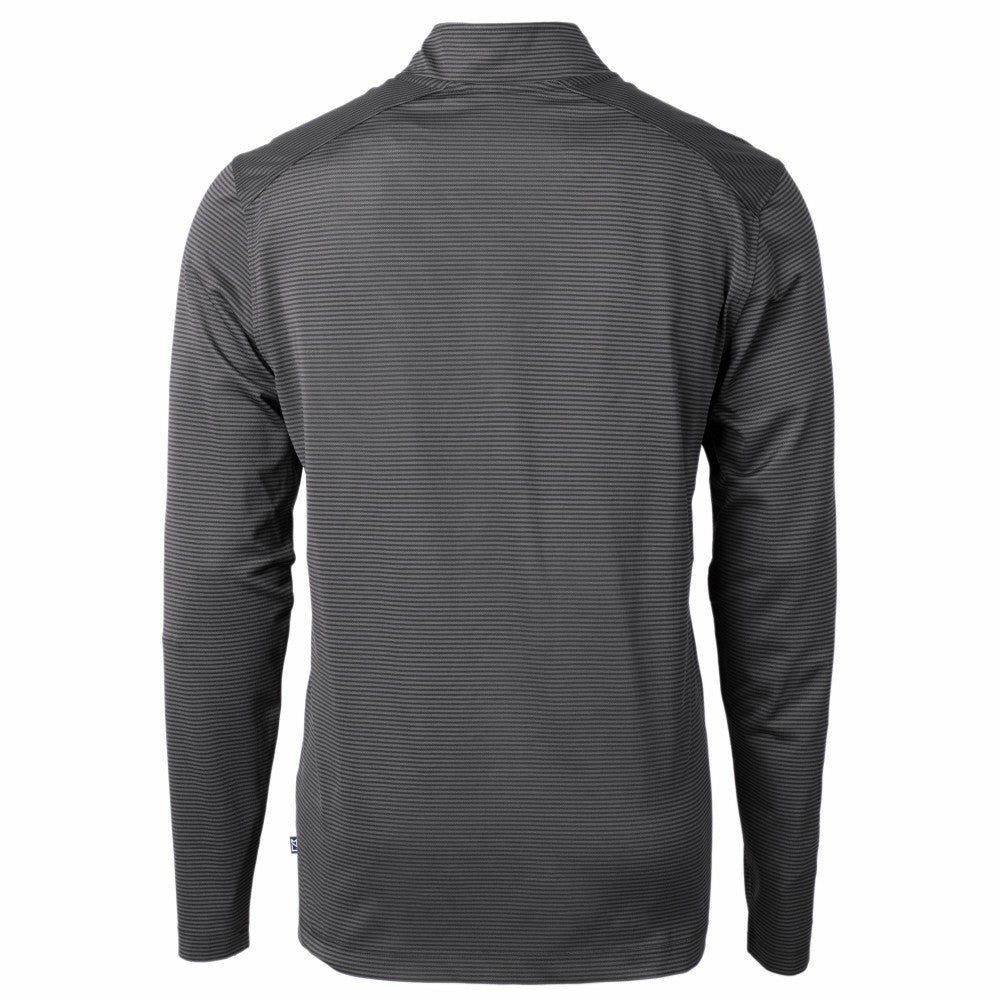 New York Mets Cutter & Buck Virtue Eco Pique Micro Stripe Recycled Quarter-Zip Pullover Top Black/Gray