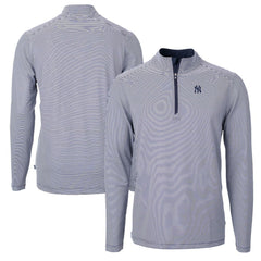 New York Yankees Cutter & Buck Virtue Eco Pique Micro Stripe Recycled Quarter-Zip Pullover Top Navy/White