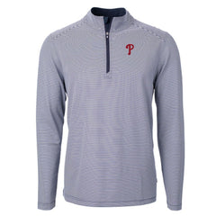 Philadelphia Phillies Cutter & Buck Virtue Eco Pique Micro Stripe Recycled Quarter-Zip Pullover Top Navy/White