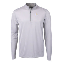 Pittsburgh Pirates Cutter & Buck Virtue Eco Pique Micro Stripe Recycled Quarter-Zip Pullover Top Gray/White