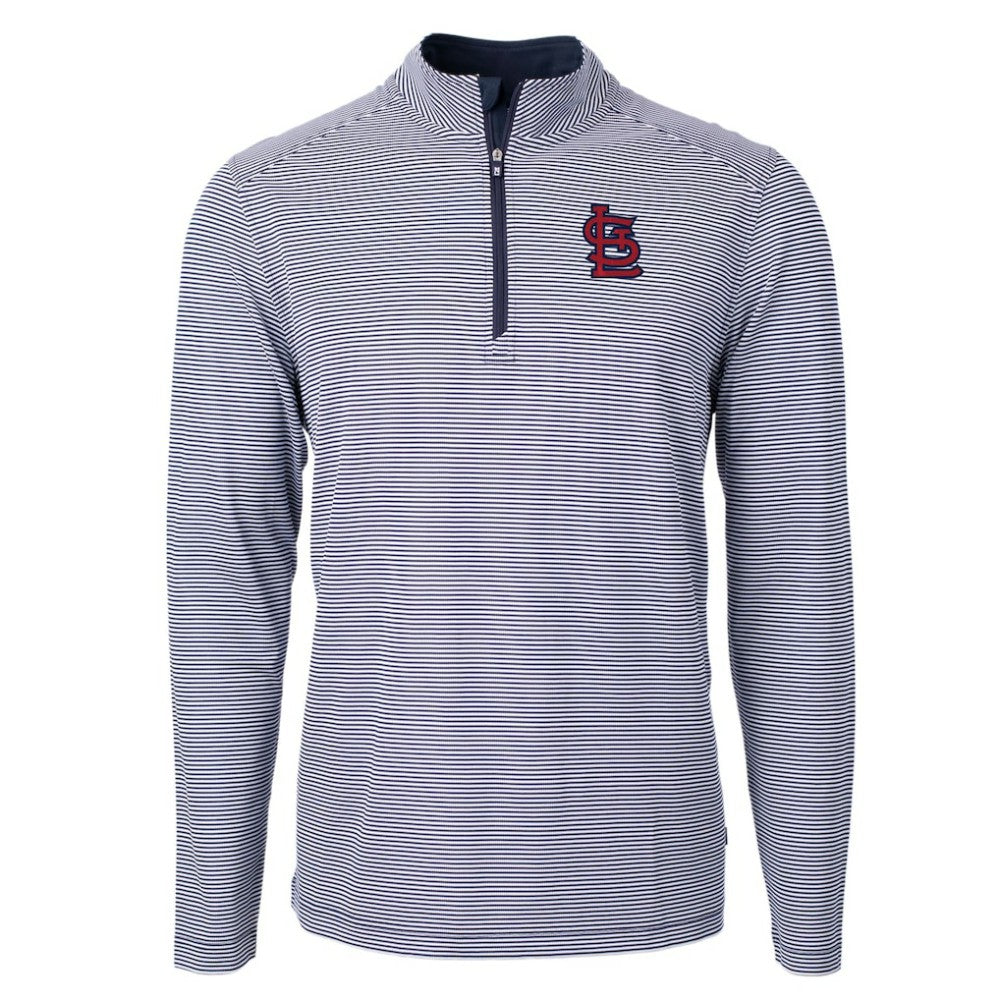 St. Louis Cardinals Cutter & Buck Virtue Eco Pique Micro Stripe Recycled Quarter-Zip Pullover Top Navy/White