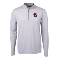 St. Louis Cardinals Cutter & Buck Virtue Eco Pique Micro Stripe Recycled Quarter-Zip Pullover Top Gray/White